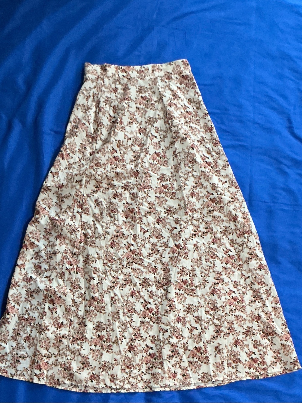 Women's Floral A-Line Maxi Skirt - Cream with Dusty Pink Print